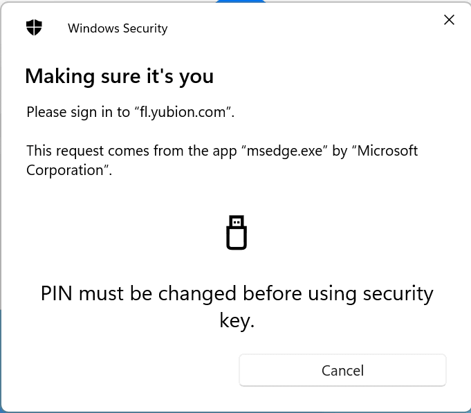 PINを変更する必要があるというメッセージ